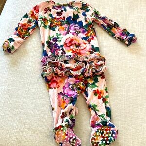 Angel Dear Floral Ruffle One Piece - Pink and Green